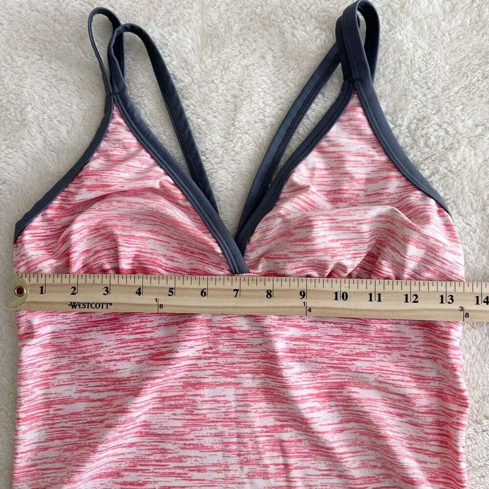 Women’s Pink Space Dye Tankini Top M Drawstring Sides V-Neck Beach Vacation